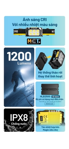 NITECORE HA29 UHE – Đèn đội đầu outdoor 1200 lm, pin chịu lạnh -40°C