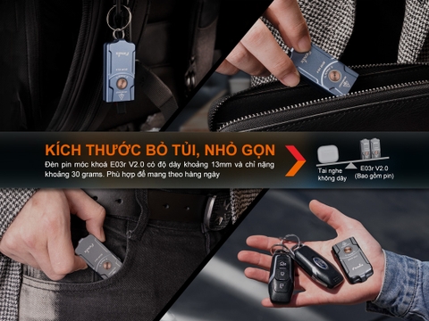 Đèn pin móc khóa FENIX E03R v2 sáng 500lm chiếu xa 90m sạc USB C