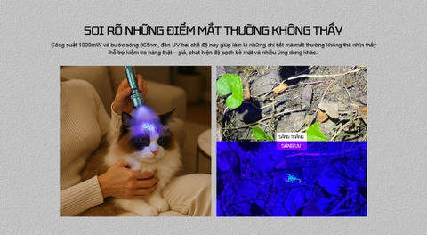 Đèn pin Acebeam K1 – Đèn pin EDC nhỏ gọn, 3 nguồn sáng Trắng/Laser xanh/UV sáng 1000lm, 223m, UV 365nm, sạc USB-C