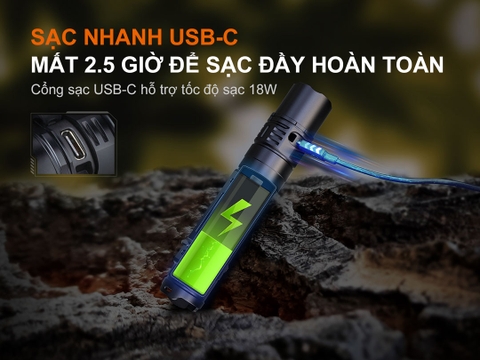 Đèn pin FENIX PD36R V2.0 độ sáng 1700lm chiếu xa 396m sạc USB C pin 21700 5000mAh kèm theo