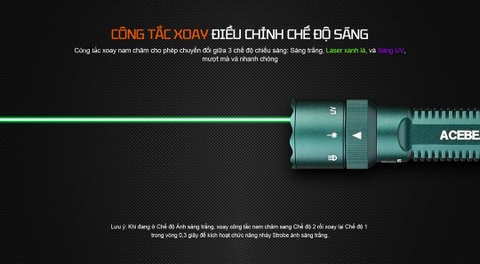 Đèn pin Acebeam K1 – Đèn pin EDC nhỏ gọn, 3 nguồn sáng Trắng/Laser xanh/UV sáng 1000lm, 223m, UV 365nm, sạc USB-C