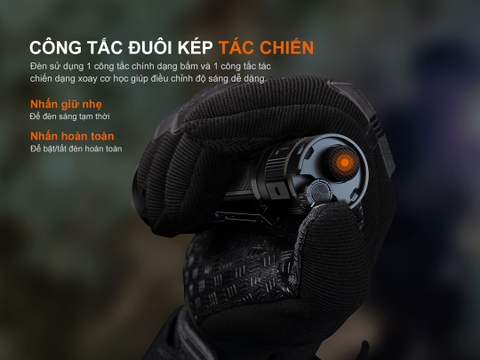 Đèn pin chiến thuật FENIX TK22R sáng 3200 lumen chiếu xa 480m pin sạc 21700 USB-C công tắc xoay chiến thuật