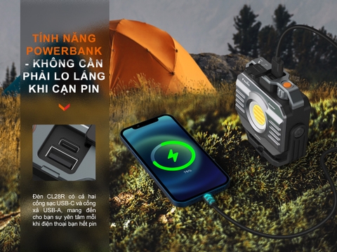 Đèn pin cắm trại Fenix CL28R sáng 2000 lumen pin 10000mAh sạc USB-C powerbank