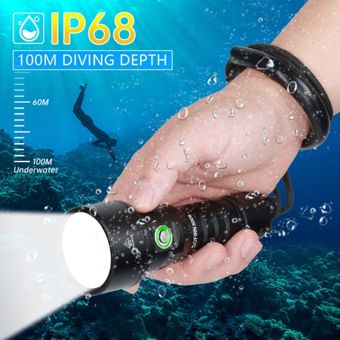 Đèn lặn SOFIRN SD09 sáng 3400 lumen chiếu xa 375m pin 21700 (pin sạc kèm theo)