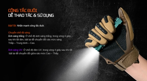 Đèn pin Acebeam K1 – Đèn pin EDC nhỏ gọn, 3 nguồn sáng Trắng/Laser xanh/UV sáng 1000lm, 223m, UV 365nm, sạc USB-C