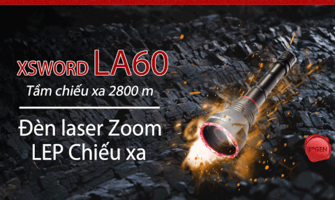 Đèn zoom laser trắng MAXTOCH LA60 tầm chiếu siêu xa 2800m độ sáng 500 lumen sử dụng 2 pin Li-ion 21700 5000 mAh kèm theo