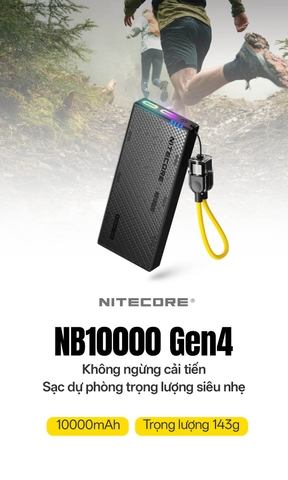 Sạc dự phòng NITECORE NB10000 Gen 4 10000 mAh sợi carbon siêu nhẹ chống nước, đèn sạc RGB