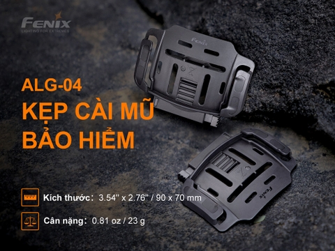 Kẹp cài mũ bảo hiểm FENIX ALG-04 hỗ trợ tương thích các loại đèn HM60R, HM61R, HM65R, HM70R