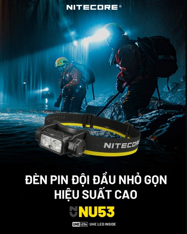 Đèn pin đội đầu NITECORE NU53 sáng 1800 lumens chiếu xa 175m pin 21700 6000mAh sạc nhanh USB-C