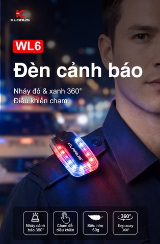 KLARUS WL6 – Đèn cảnh báo gắn vai đỏ xanh 360°, pin 24h