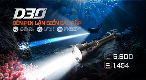 Đèn pin lặn ACEBEAM D30 – Sáng 5600 Lumens, chiếu xa 1454m, lặn sâu tối đa 100m