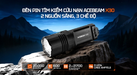 ACEBEAM X30 – Đèn pin chiến thuật siêu sáng 20.000 lm 02 pin 21700 5000mAh sạc USB-C