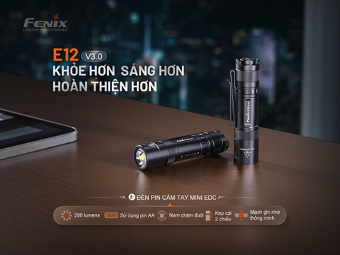 Đèn pin mini FENIX E12 V3.0 sáng 200 lumens chiếu xa 78m sử dụng pin AA tích hợp nam châm đuôi