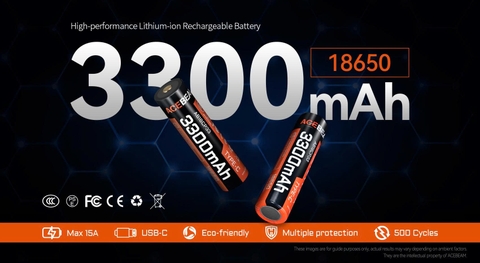 Pin sạc ACEBEAM 18650 USB-C 3300mAh 10A – Sạc trực tiếp, an toàn, bền bỉ