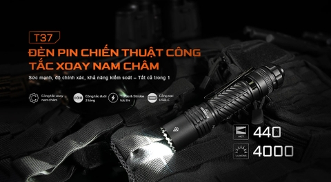 Acebeam T37 – Đèn pin chiến thuật 4000lm chiếu xa 440m công tắc xoay sạc USB-C