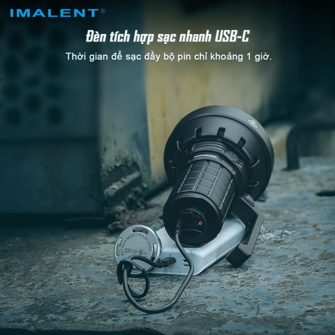 Đèn pin siêu sáng IMALENT SR16 sáng 55.000 lumen chiếu xa 1715m pack 4 pin 21700 tổng 16.000mAh sạc DC