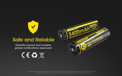 Pin sạc 18650 NITECORE NL1834R – 3400mAh, USB-C tích hợp mạch bảo vệ an toàn