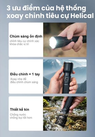 Đèn pin Zoom Klarus A3 V1 2200 lumen chiếu xa 750m, điều chỉnh tiêu cự xa & gần, sạc USB-C