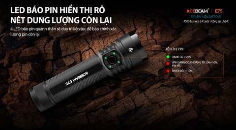 Đèn pin ACEBEAM E75 độ sáng 4500 lumen chiếu xa 260m pin 21700 5000mAh cổng sạc USB-C