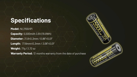 Pin sạc NITECORE NL2155HPi dung lượng 5500mAh