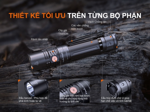 Đèn pin FENIX PD36R V2.0 độ sáng 1700lm chiếu xa 396m sạc USB C pin 21700 5000mAh kèm theo