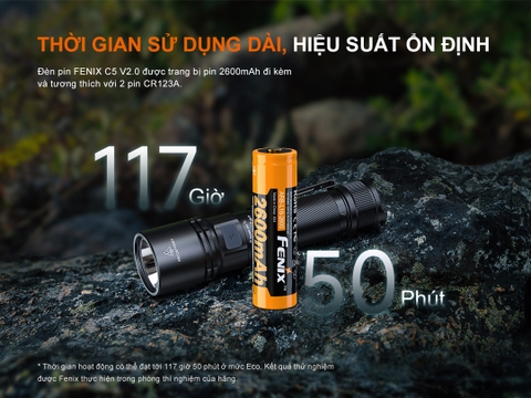 Đèn pin Fenix C5 V2.0  – Độ sáng 2000 lumen, chiếu xa 480m, sạc USB-C đuôi nam châm