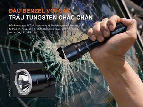 Đèn pin chiến thuật FENIX TK22R sáng 3200 lumen chiếu xa 480m pin sạc 21700 USB-C công tắc xoay chiến thuật