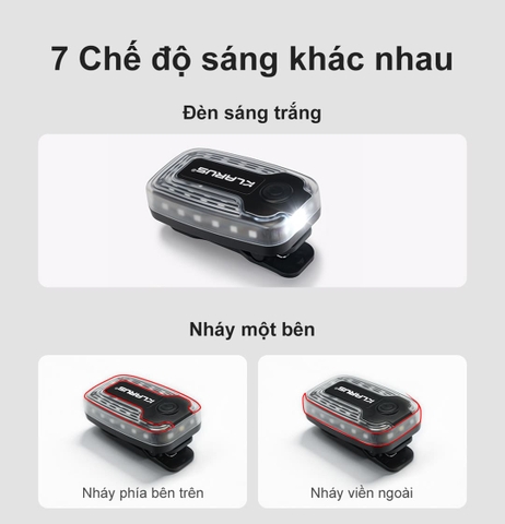 KLARUS WL6 – Đèn cảnh báo gắn vai đỏ xanh 360°, pin 24h