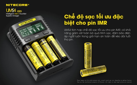 Sạc pin 4 slot thông minh NITECORE UMS4 đầu vào USB-C