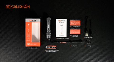 Đèn pin Acebeam K1 – Đèn pin EDC nhỏ gọn, 3 nguồn sáng Trắng/Laser xanh/UV sáng 1000lm, 223m, UV 365nm, sạc USB-C