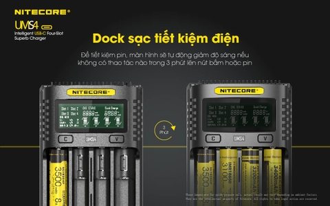 Sạc pin 4 slot thông minh NITECORE UMS4 đầu vào USB-C