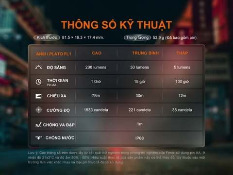 Đèn pin mini FENIX E12 V3.0 sáng 200 lumens chiếu xa 78m sử dụng pin AA tích hợp nam châm đuôi