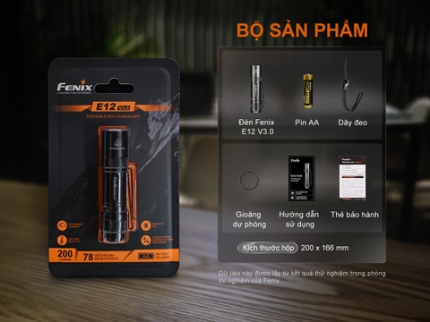 Đèn pin mini FENIX E12 V3.0 sáng 200 lumens chiếu xa 78m sử dụng pin AA tích hợp nam châm đuôi