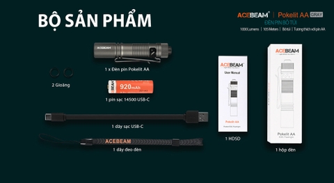 Đèn pin ACEBEAM POKELIT AA độ sáng 550lm chiếu xa 86m pin 14500 độ hoàn màu cao