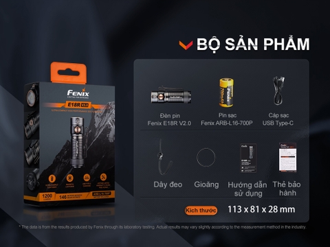 Đèn pin FENIX E18R V2.0 độ sáng 1200 lumen chiếu xa 146m