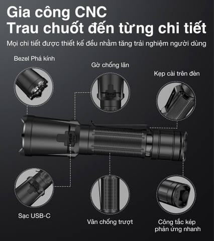 Đèn pin KLARUS XT11GT PRO V3 sáng 3300 lumen chiếu xa 380m công tắc kép thế hệ 6