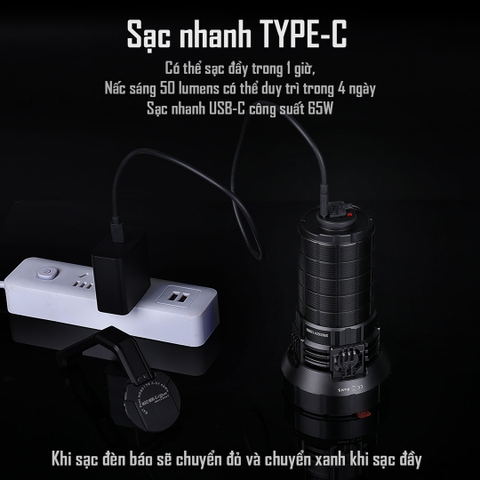 Đèn pin IMALENT MS12 Mini C sáng 65.000 lumen chiếu xa 1036m sạc USB-C Powerbank