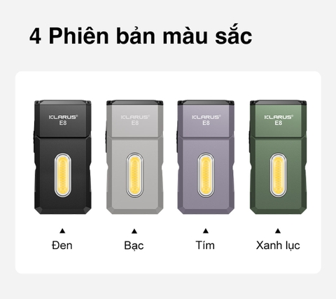 Đèn pin mini Klarus E8 sáng 1000lm – Xoay Đầu 180° đế nam châm