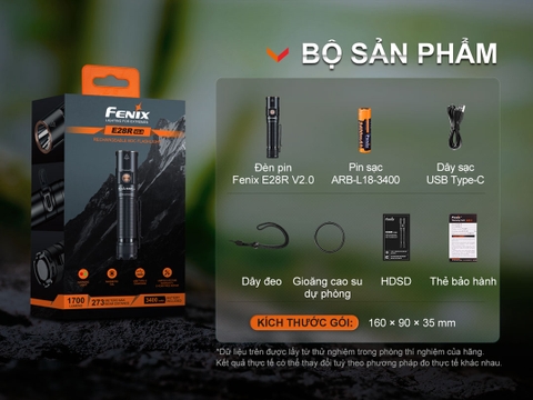 Đèn pin FENIX E28R V2.0 nhỏ gọn sáng 1700 lumen chiếu xa 273m sạc USB C pin sạc 18650 3400mAh đuôi nam châm