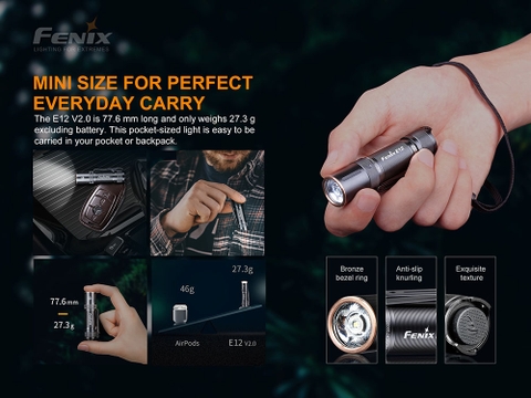 Đèn pin mini FENIX E12 V2.0 độ sáng 160 lumens chiếu xa 68m