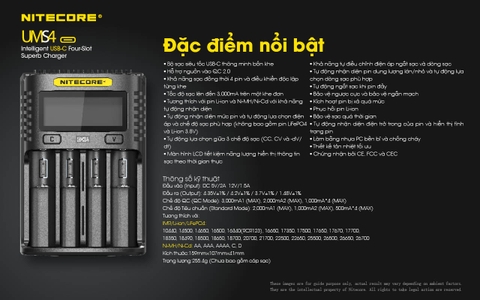 Sạc pin 4 slot thông minh NITECORE UMS4 đầu vào USB-C