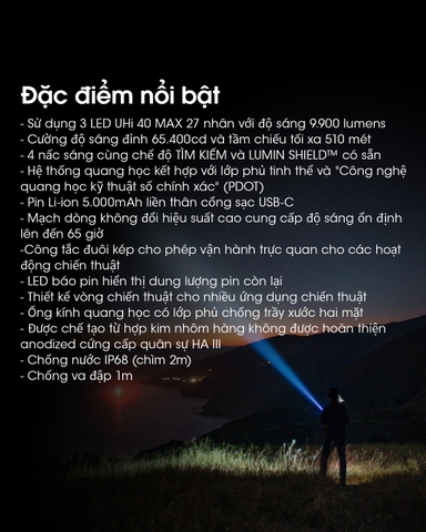 Đèn pin siêu sáng NITECORE TM9K Pro sáng 9900 lumen chiếu xa 510m pin 5000mAh sạc USB C công tắc kép chiến thuật