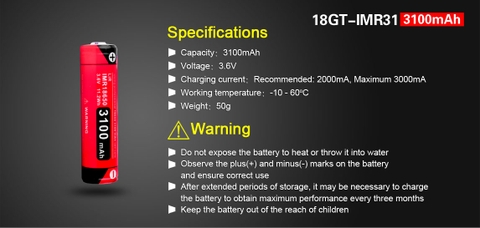 Pin sạc KLARUS 18650 cao cấp dung lượng 3100mAh dòng xả max 12A