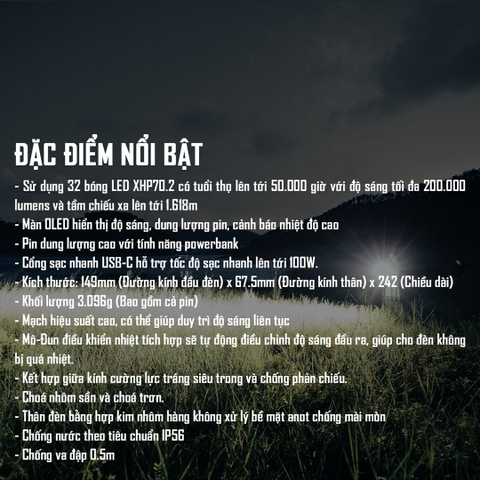 Đèn pin sáng nhất thế giới IMALENT MS32 độ sáng 200.000 Lumen tầm chiếu xa 1618m cổng sạc USB-C powerbank