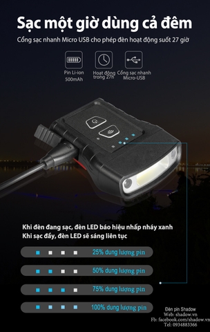 Đèn pin đội đầu KLARUS HC3 LED COB độ sáng 100 lumen chiếu xa 15m (pin liền)