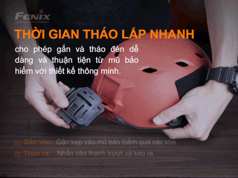 Kẹp cài mũ bảo hiểm FENIX ALG-04 hỗ trợ tương thích các loại đèn HM60R, HM61R, HM65R, HM70R