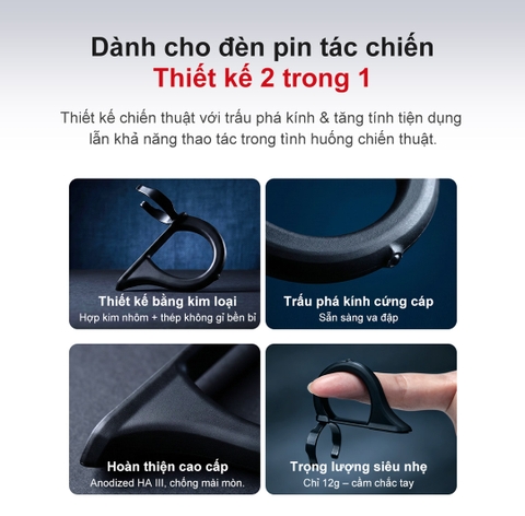 KLARUS KTR1 – Vòng kẹp đèn pin chiến thuật, tích hợp trấu gốm phá kính