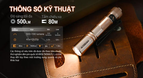 Đèn pin ACEBEAM POKELIT AA độ sáng 550lm chiếu xa 86m pin 14500 độ hoàn màu cao