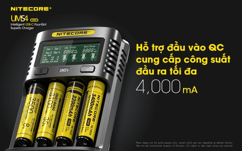 Sạc pin 4 slot thông minh NITECORE UMS4 đầu vào USB-C