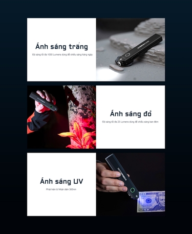 Đèn pin ACEBEAM UC20 sáng 1000 lumens chiếu xa 220m có đèn phụ đỏ và sáng UV